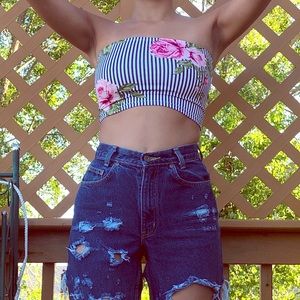 Rue 21 Graphic Rose Stripped Tube Top